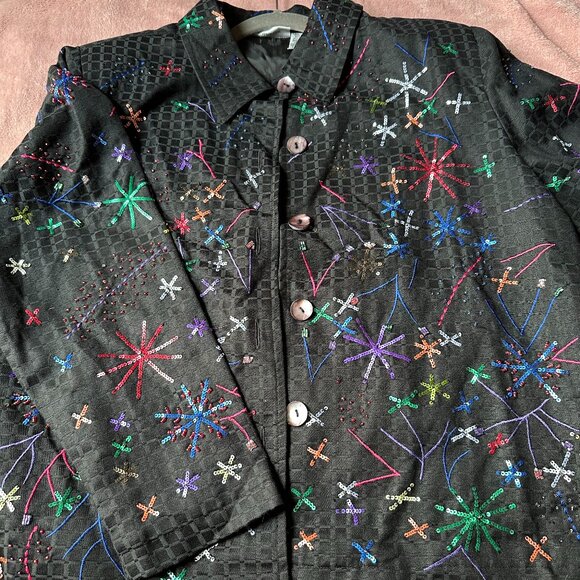 Draper's and Damon's Black Beaded Sequined Jacket FIREWORKS Women's Petite Large - Picture 14 of 14